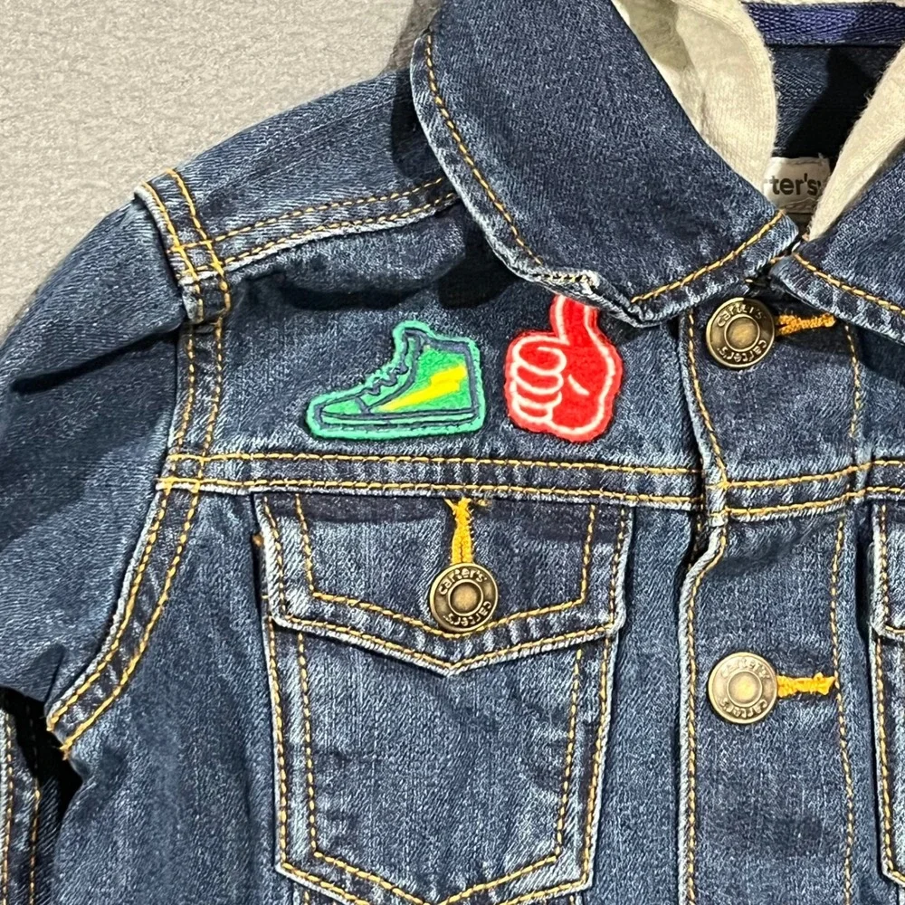 Carters Boys Denim Jean Jacket‎ with Hood Patches Trucker Style Size 7